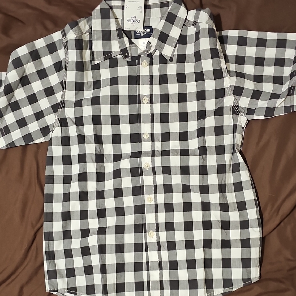 Wonder Nation Black and White Plaid Button Down Shirt